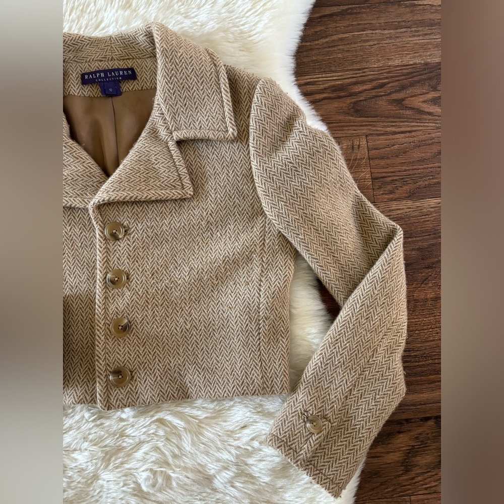 Ralph Lauren Purple Label Cropped Wool Cashmere Herringbone Blazer Jacket - Picture 4 of 15